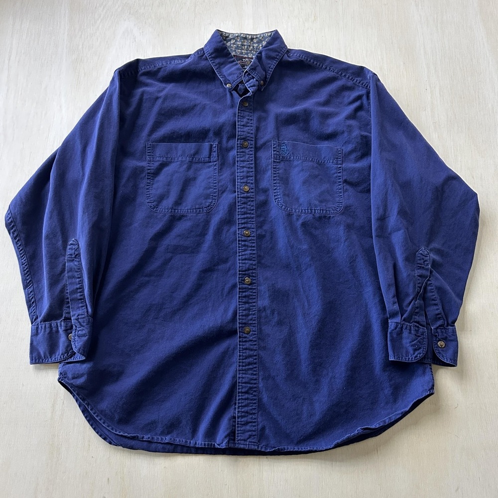 Vintage Puritan Shirt Mens XL Blue Solid Long Sleeve Button Up Casual Cotton